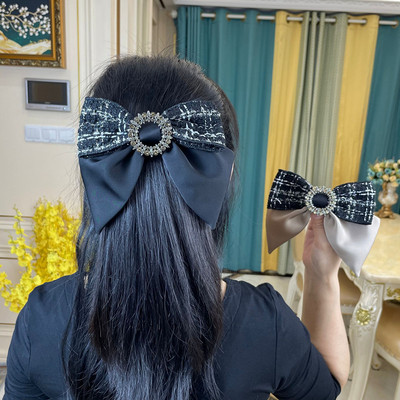 小香风绸缎蝴蝶结发夹重工水钻