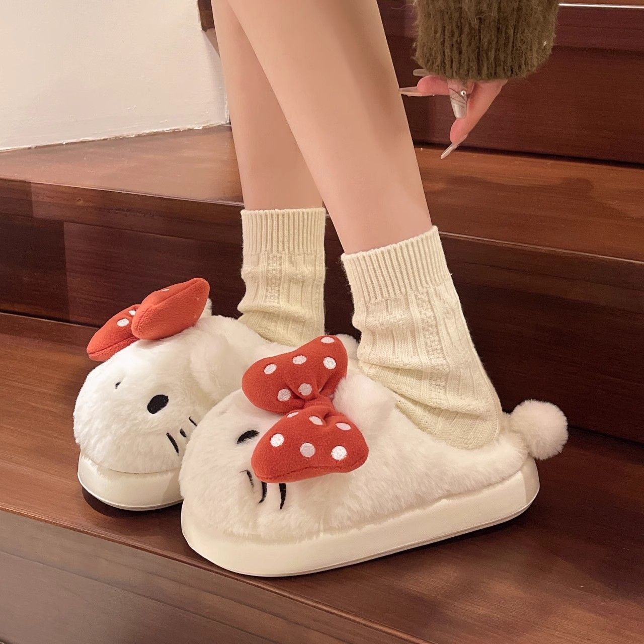 可爱波点ins卡通拖鞋保暖古着