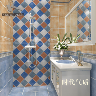 美式田园地砖格子瓷砖厨房阳台卫生间厕所墙砖复古花砖300仿古砖