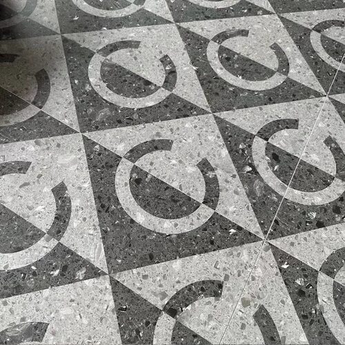 拼花水磨石瓷砖水泥灰仿古砖600x600餐厅茶社霸王茶姬新中式地砖