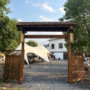 竹门楼门头竹篱笆门防腐木户外庭院门花园栅栏农村院子大门竹篱笆