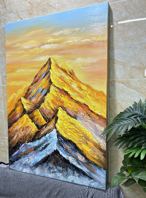 手绘油画高级感玄关装饰画日照金山客厅沙发背景墙挂画抽象肌理画