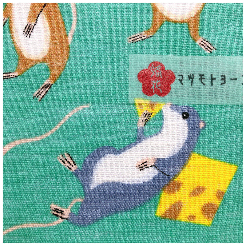 50cm日本制手帕生肖纹样吉祥老鼠女士儿童方巾领巾全棉日式手绢