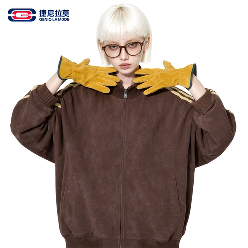 捷尼拉莫美式三条杠皮衣外套