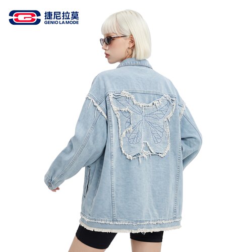 捷尼拉莫大蝴蝶贴布牛仔外套女