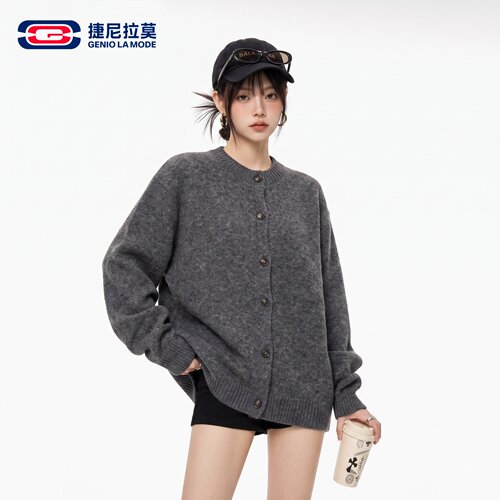 捷尼拉莫美式复古针织开衫毛衣