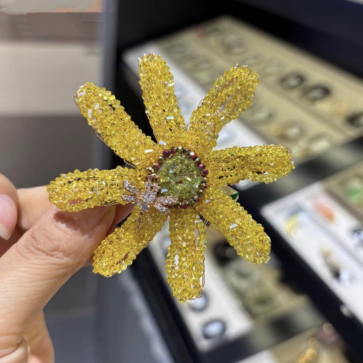 专柜同款向日葵系列钩针璀璨晶石花朵发夹气质高级感精致侧边夹