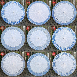 青花瓷吊顶装饰舞蹈汉服旗袍走秀中国风绸布伞油纸伞儿童古风道具