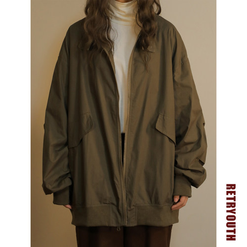 春秋美式宽松飞行立领夹克外套