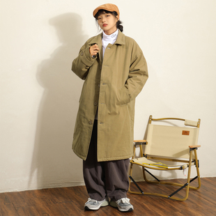 翻领棉衣潮 复古加厚大衣外套休闲宽松工装 日系中长款 风衣棉服冬季