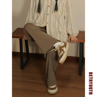 男女街头宽松百搭休闲裤 retroyouth咖色西裤 复古垂感拖地直筒长裤