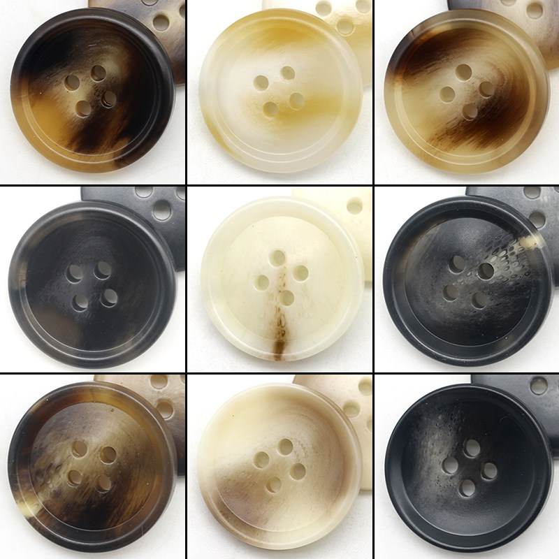 新款树脂纽扣圆形四眼仿牛角男西装扣女装大衣扣外套毛呢哑光纽扣