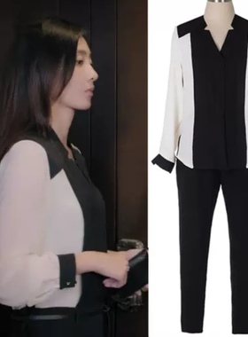 漂洋过海来看你苏芒王丽坤同款黑白拼接雪纺上衣显瘦百搭新品衬衫