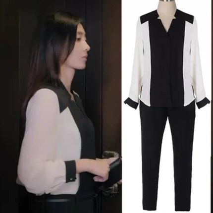 漂洋过海来看你苏芒王丽坤同款黑白拼接雪纺上衣显瘦百搭新品衬衫