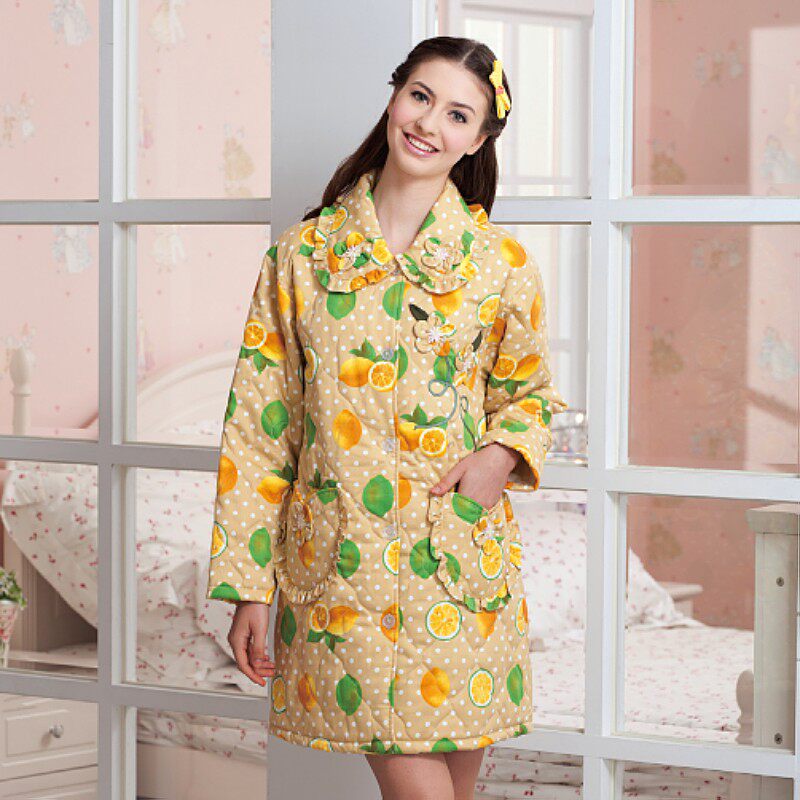 欣琦丝柠檬甜美印花长袖冬季中长款睡袍夹棉条纹公仔青年红色圆领,女士内衣/男士内衣/家居服,睡袍/浴袍,淘宝优惠券,粉丝福利购,淘宝优惠卷