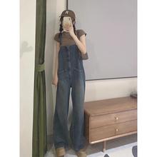 2025夏季新款小个子牛仔背带裤女美式复古休闲百搭减龄吊带阔腿裤