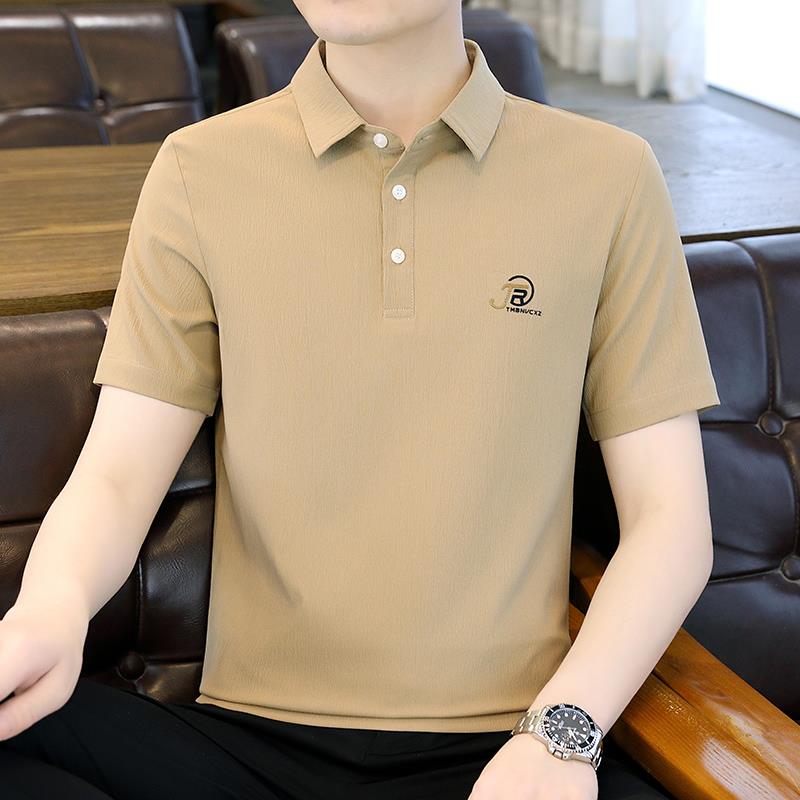 冰丝短袖polo衫男士2025夏季新款修身潮流商务休闲有翻领t恤