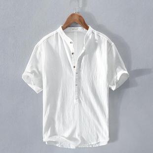 套头冰丝POLO衫 MAROLIO日系简约 复古亚麻衬衫 棉麻短袖 T恤男夏季