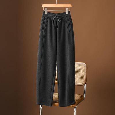 灰色加绒香蕉裤宽松直筒阔腿裤