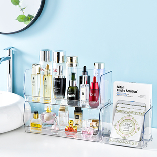可叠加置物架化妆品收纳盒透明桌面杂物整理筐亚克力护肤品面膜盒
