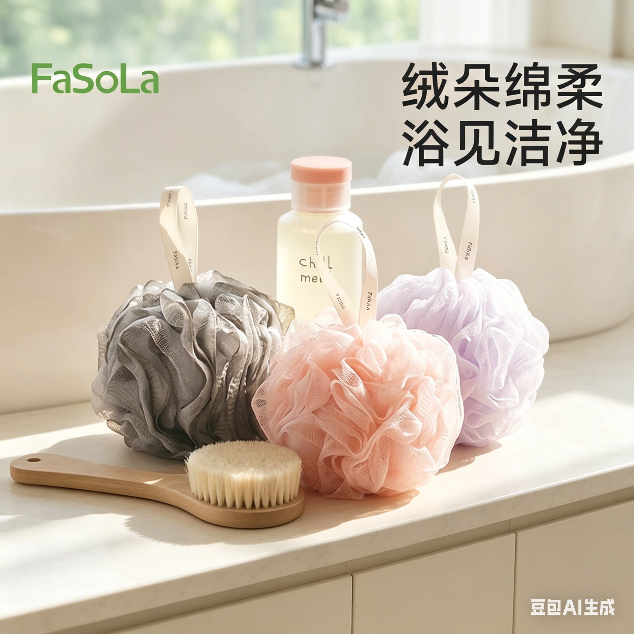 FaSoLa搓澡浴花女士洗澡专用抗菌浴球沐浴露香皂起泡发泡洗澡神器