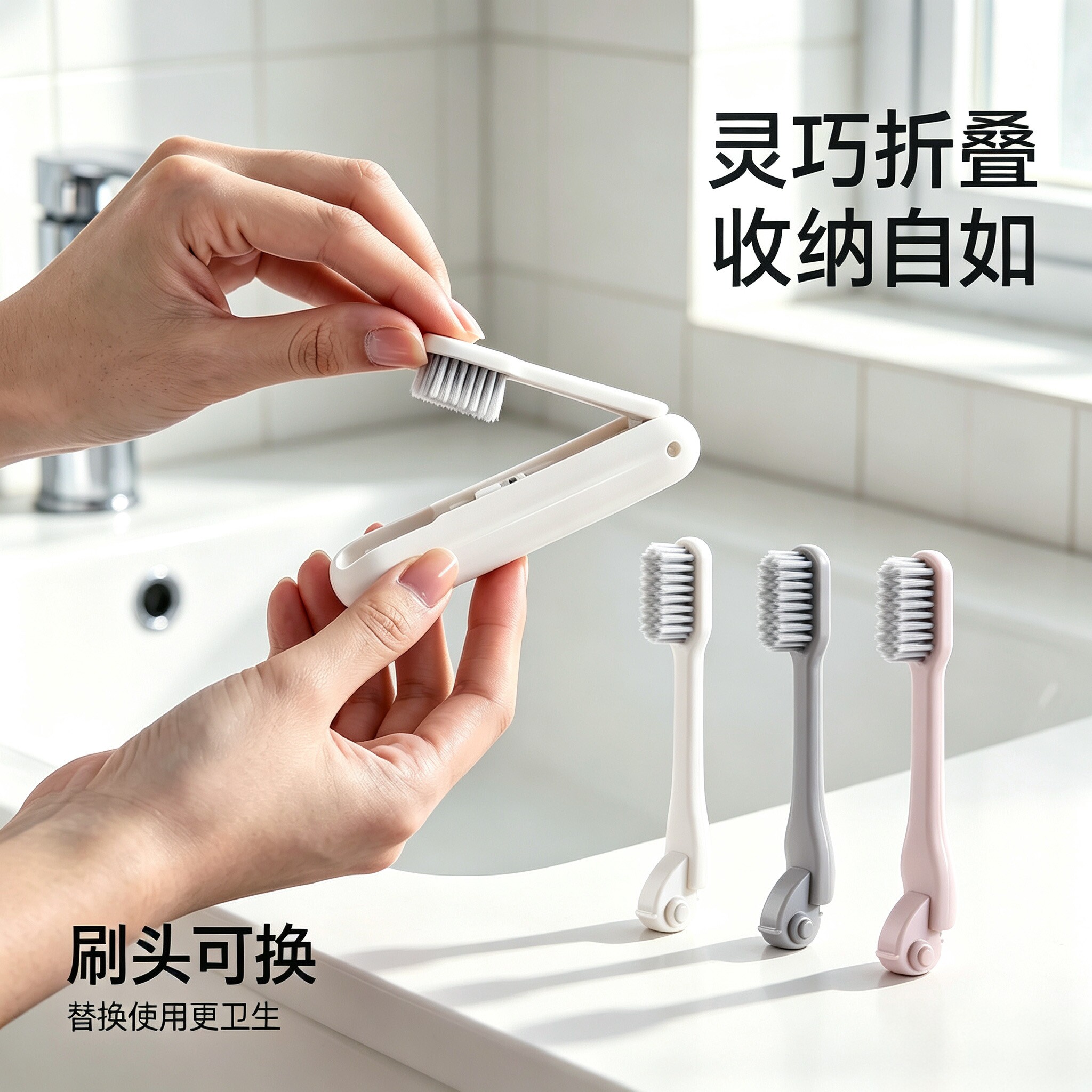 折叠牙刷旅行便携可替换刷头抗菌软毛刷宿舍学生口腔清洁洗漱工具