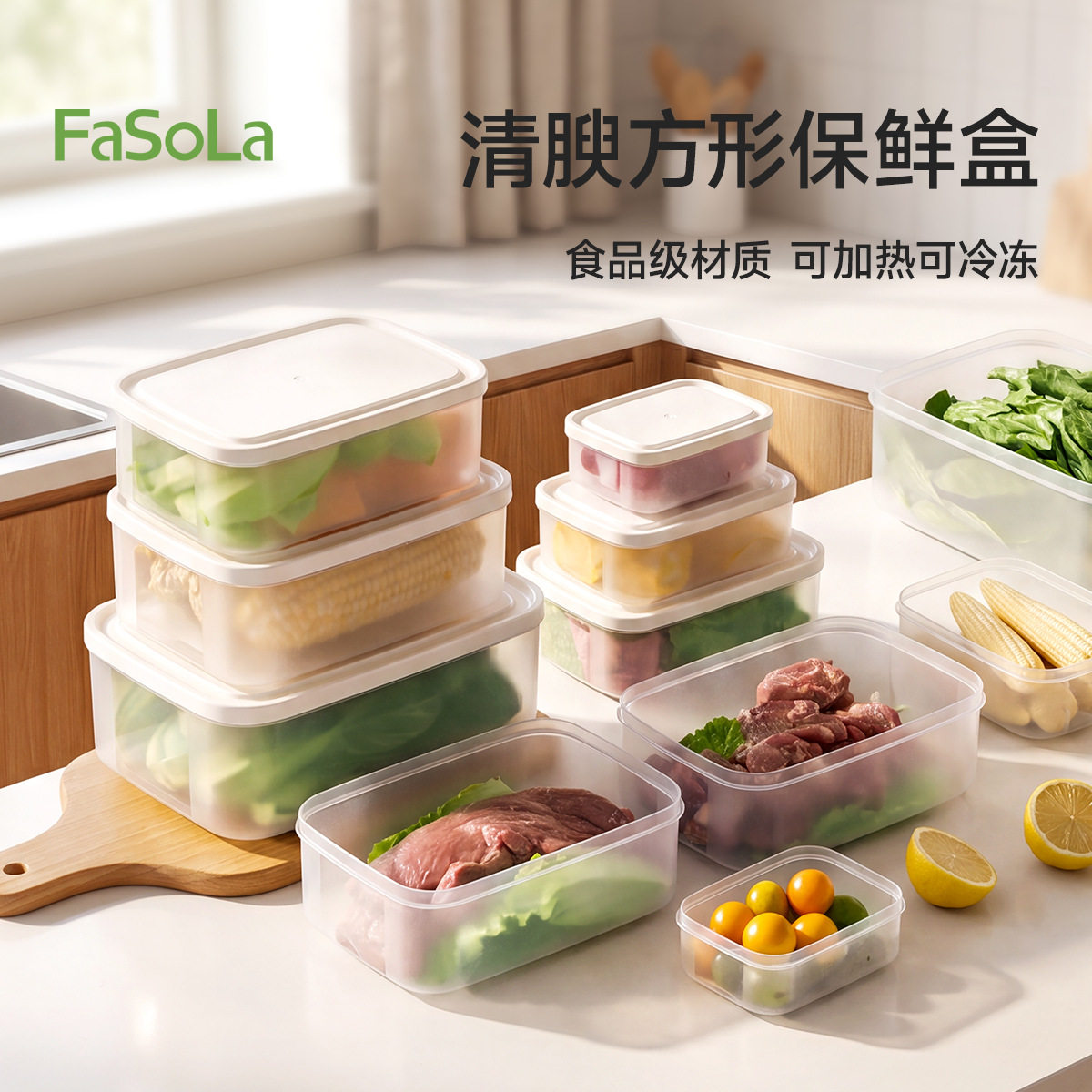 家用保鲜盒大中小三件套食品级耐高温可微波炉加热密封食物收纳盒