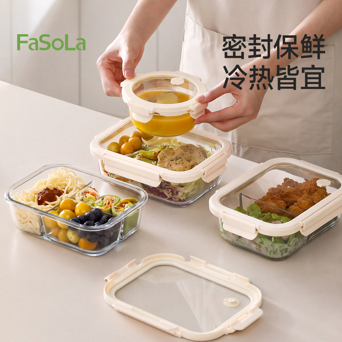 玻璃饭盒耐高温双重密封防漏两分格三分格食品级上班族学生便当盒