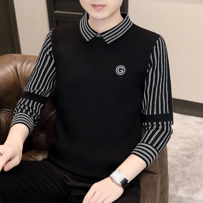 假两件条纹针织衫男款冬季高级感