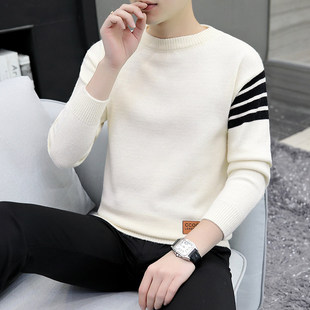 高端名牌圆领毛衣男士冬季青少年纯色针织打底衫男休闲百搭羊毛衫