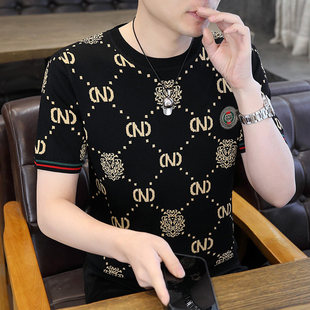 新款 t恤男款 欧货男士 圆领提花针织短袖 套头上衣 时尚 2026潮牌夏季