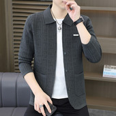 休闲翻领提花毛衣外套男装 春秋季 外穿上衣服 针织开衫 轻奢高端男士