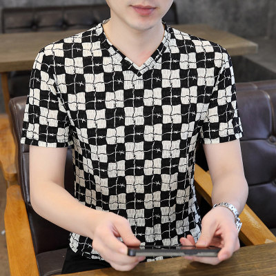 男士鸡心领短袖t恤男夏冰丝上衣