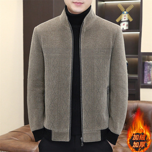 秋冬季呢子外套男士立领夹克轻奢高端休闲金貂绒短款毛呢大衣加厚