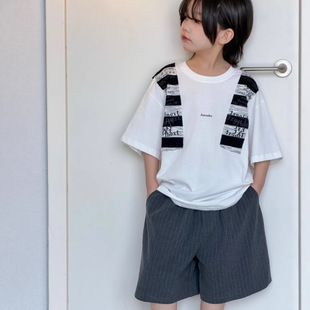 2026年新款夏季短裤休闲西装裤子中裤洋气时尚条纹裤男孩男童帅气
