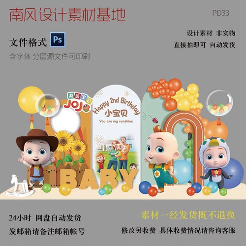 源文件】宝贝生日宴宝宝宴百天周岁生日派对背景PSD分层设计素材