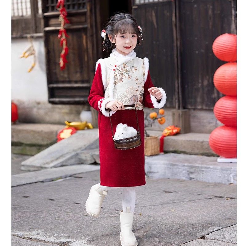 女童冬装中国风裙子套装