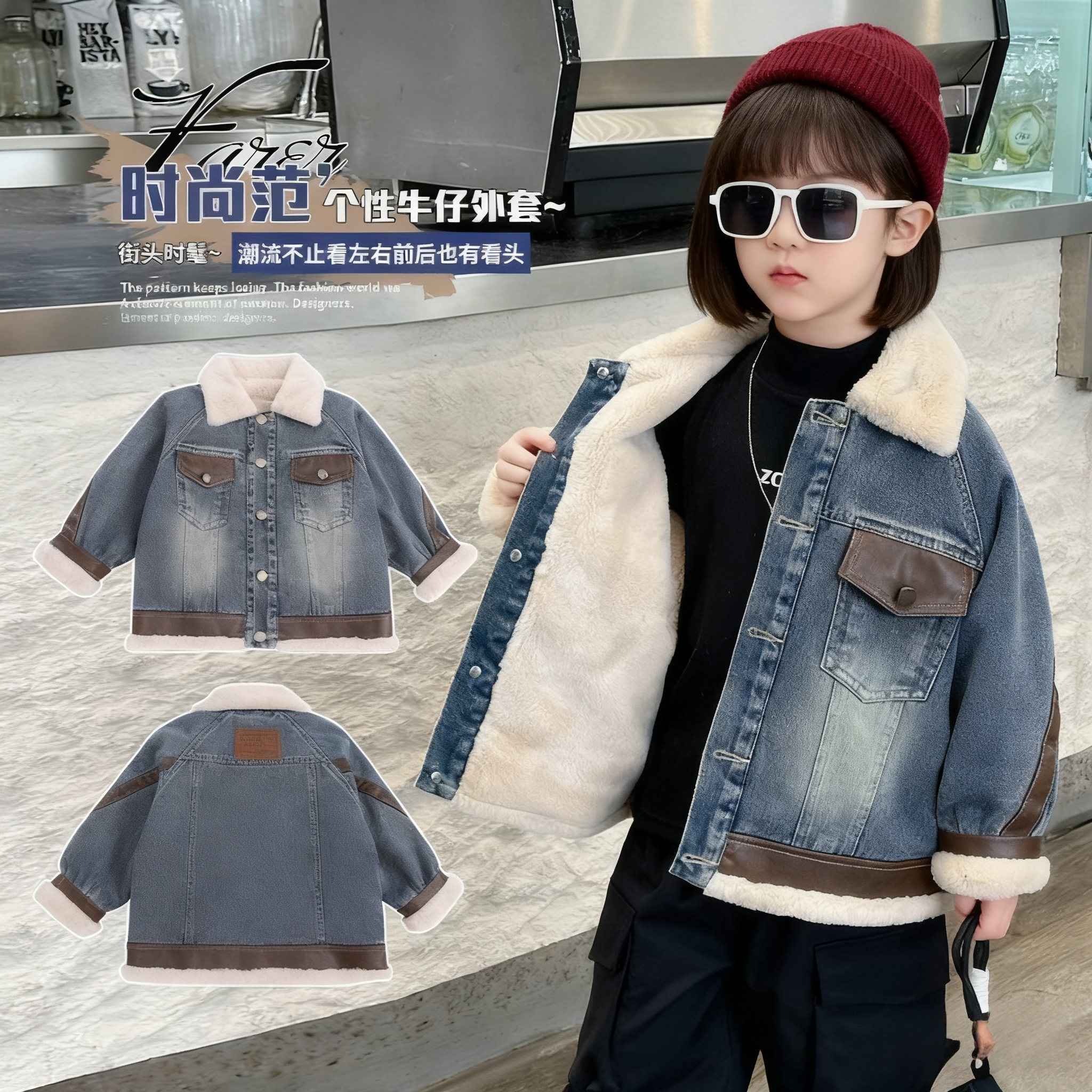 女童加绒牛仔外套2025新款韩版秋装儿童休闲夹克女孩时髦加厚上衣