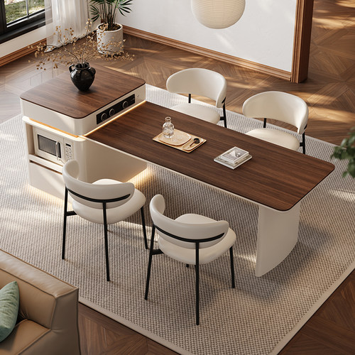 可伸缩带茶台岛台岩板餐桌