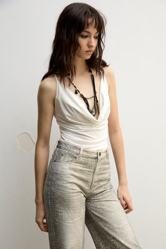 TMS深V荡领串珠收腰吊带