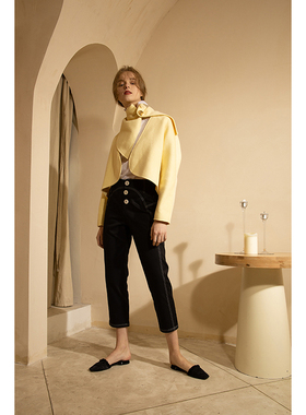 TMSstudio原创设计靴裤明线装饰线条造型九分裤秋季休闲长裤