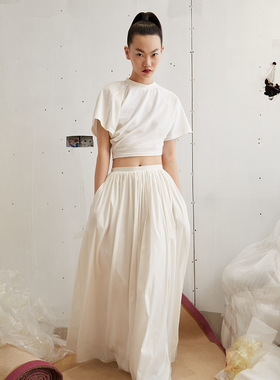 TMSstudio 超长伞裙低腰纯色百搭显瘦白色大A摆春夏秋蓬蓬半裙