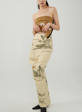 TMSstudio 皱褶印花小众紧身秋高腰显瘦包臀高级设计个性半身长裙