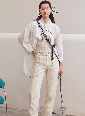 TMSstudio 超轻薄春夏秋单品 酷感立领七分袖金属扣黑白外套风衣