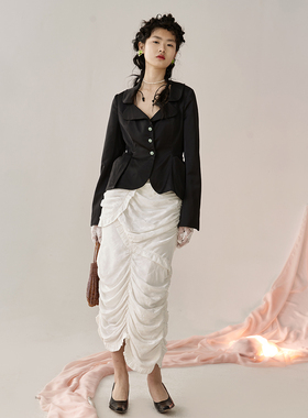 TMSstudio 原创设计 帘幕灵感立体裁剪花边褶皱一步半裙 提花版