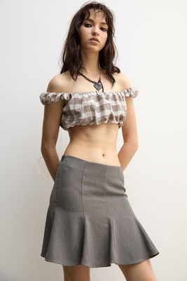 度假感彩色格纹泡泡背心