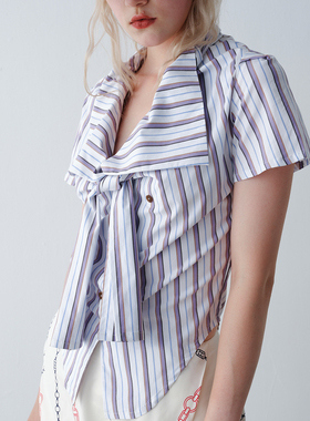 TMS studio 2025ss stripe shirt 条纹系蝴蝶结多种穿法衬衫