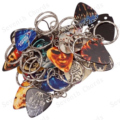 钥匙扣彩图吉他拨片 钥匙圈吉他拨片弹片PICK刮片厚度随机