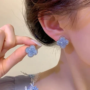 高级感女蓝色耳钉耳环超仙碎钻轻奢蝴蝶耳饰2025珍珠新款 夏天爆款