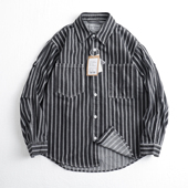男宽松休闲翻领衬衣春秋外套潮男装 美式 痞帅港风复古条纹牛仔衬衫